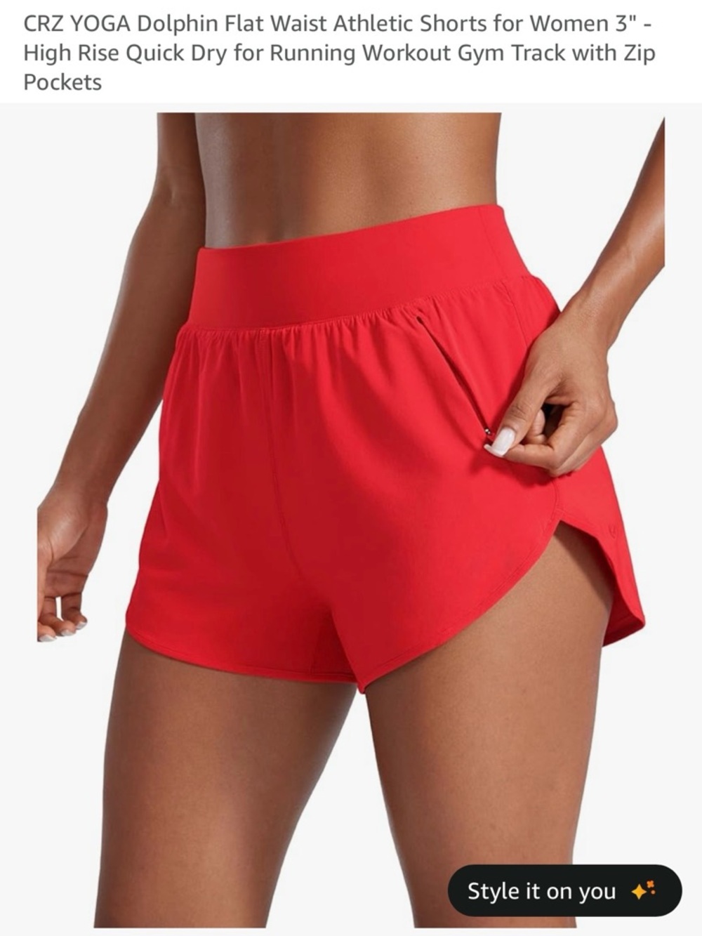 CRZ YOGA Women's High-Rise Dolphin Athletic Shorts in Red